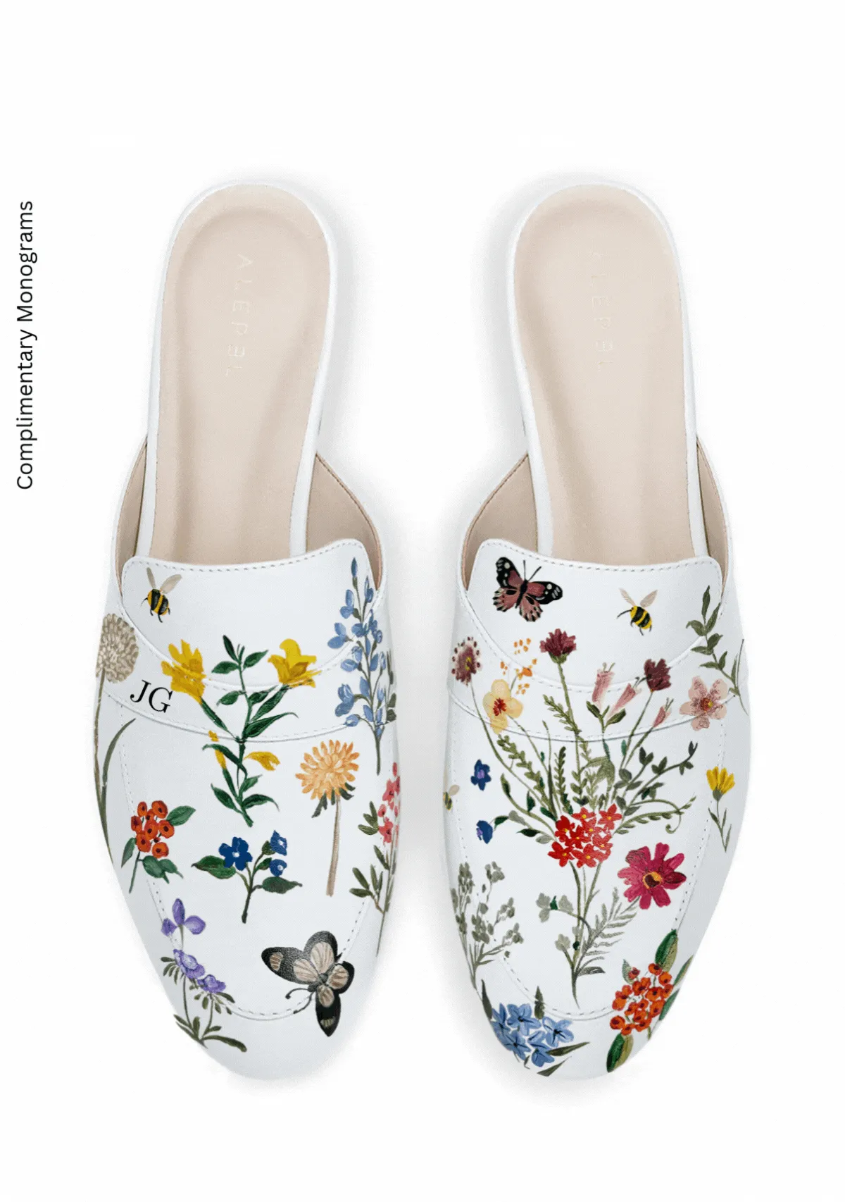 Waterproof Sole Pressed Flowers White Mule
