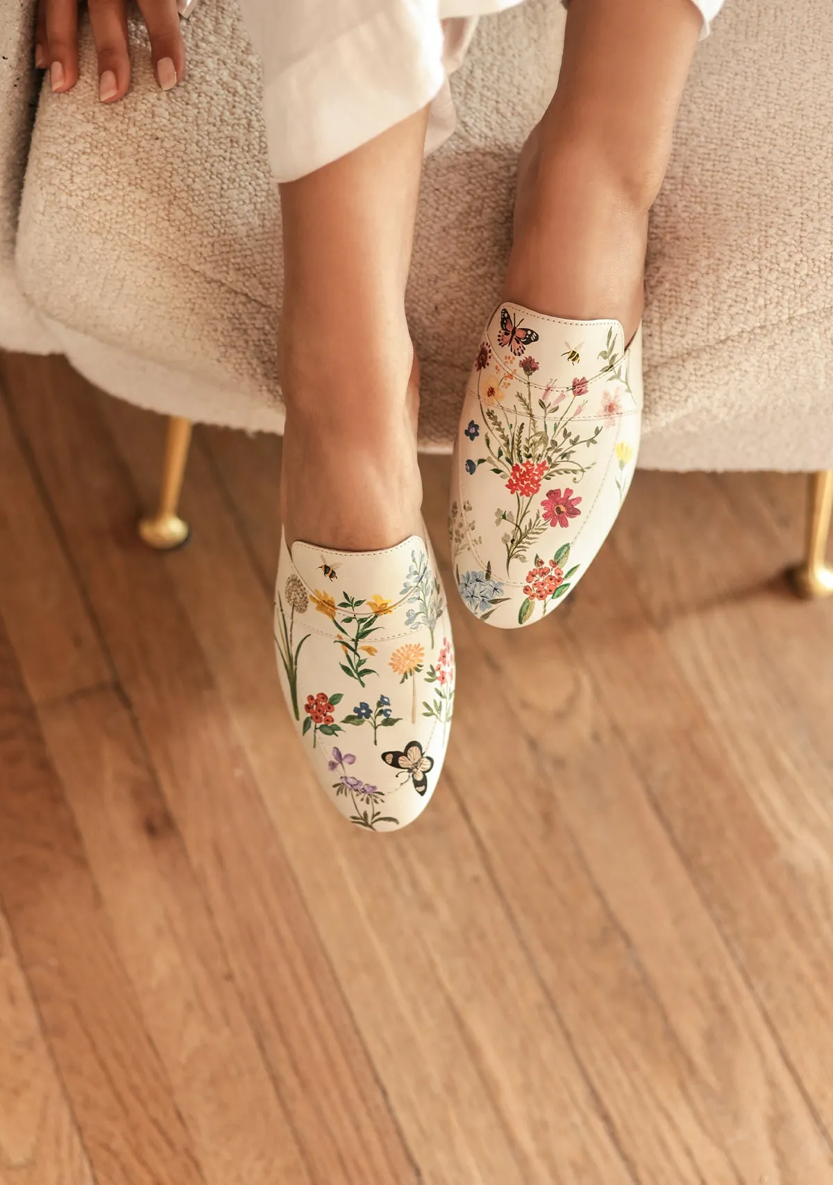 Waterproof Sole Pressed Flowers White Mule