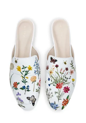 Stylish Comfort Modern Features Pressed Flowers White Mule