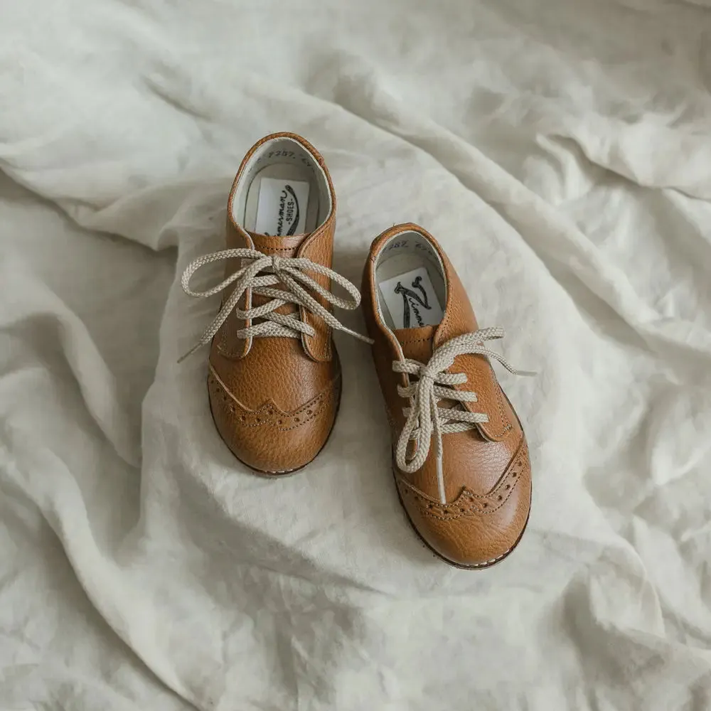 Camouflage kids' gear Lightweight kids' shoes Wing Tip Oxford - Cognac