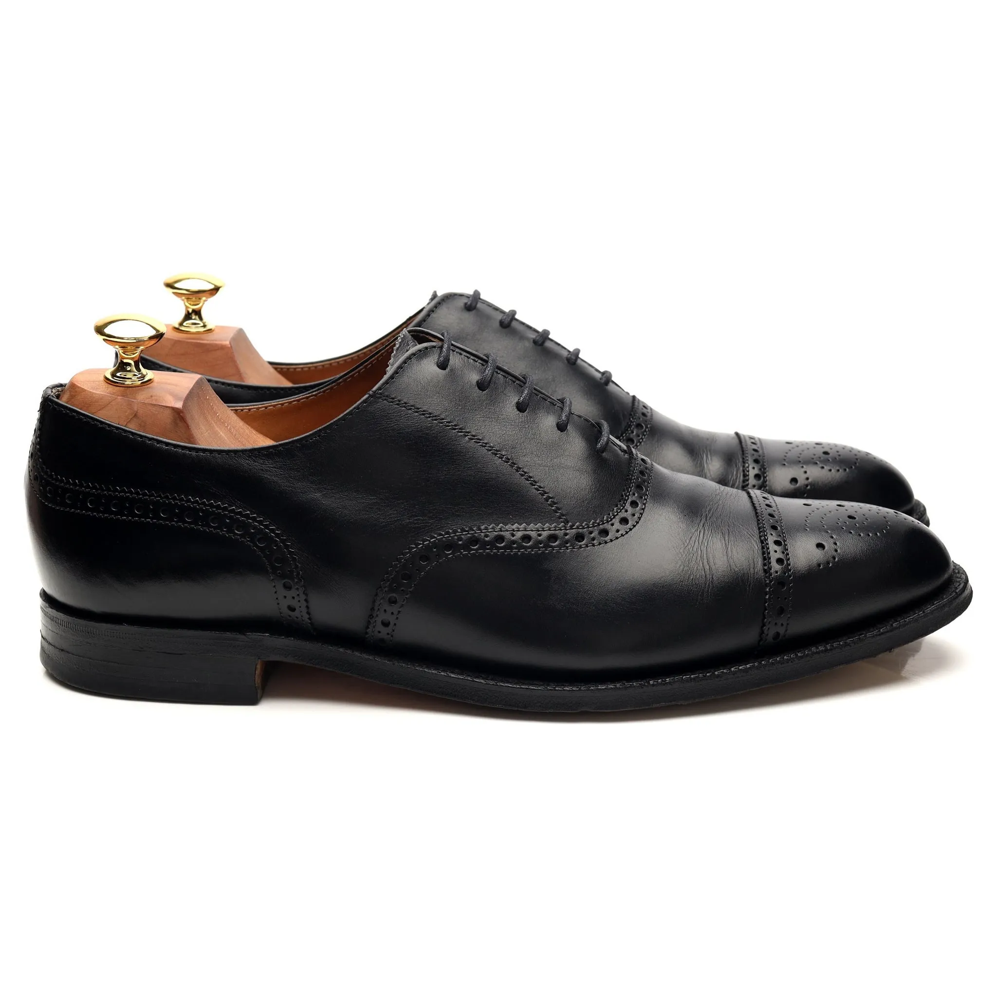 'Yardley' Black Leather Oxford Brogue UK 10.5 F Leather Shine